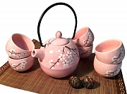 Чайный набор "Сакура" розовый (чайник 0,5L + 6 пиал)