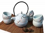 Чайный набор "Сакура" голубой (чайник 0,5L + 6 пиал)